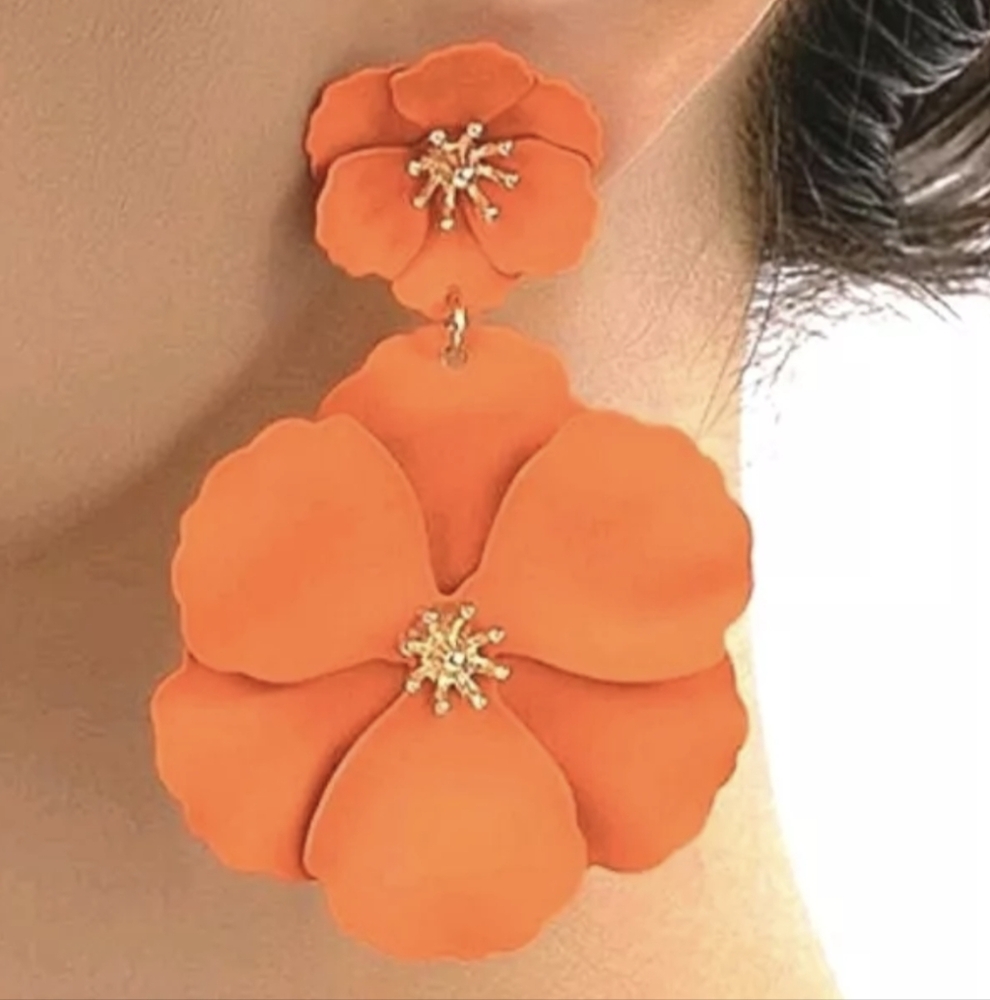 Boho Top earrings Set Bohemian Style fashion blouse Brown Red Orange Geometric - Picture 3 of 12